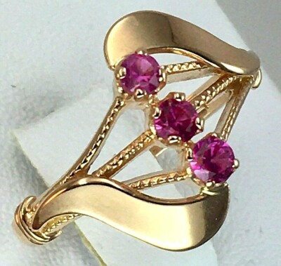 USSR Vintage Original Rose Gold Ruby (lab. made) Ring 585 14K 3.58 g. 7,75 US
