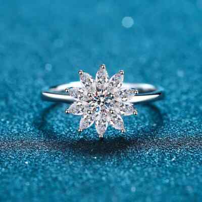 Flower Shape Sterling Silver 1.90 CT Round & Marquise Cut Moissanite Ring