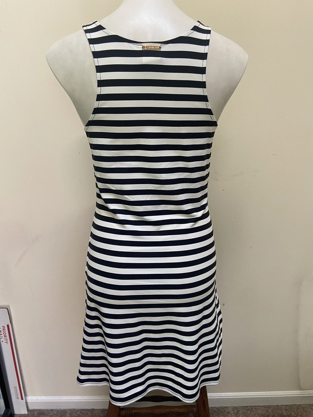 NUOVO costume da bagno Michael Kors blu senza maniche a righe copricostume taglia XS