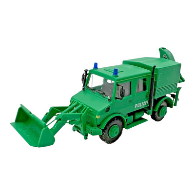 1:87 Mercedes-Benz Unimog Doppelkabine Polizei mit HIAB Kran & Frontschaufel H0