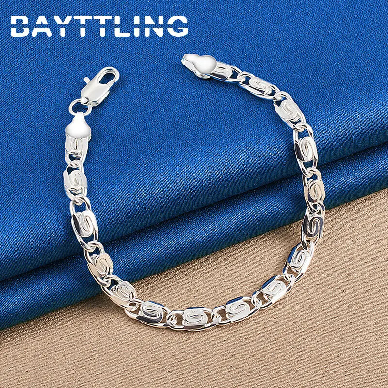 925 Silver 8 Inches Chain Bracelet Women Fashion Party Jewelry