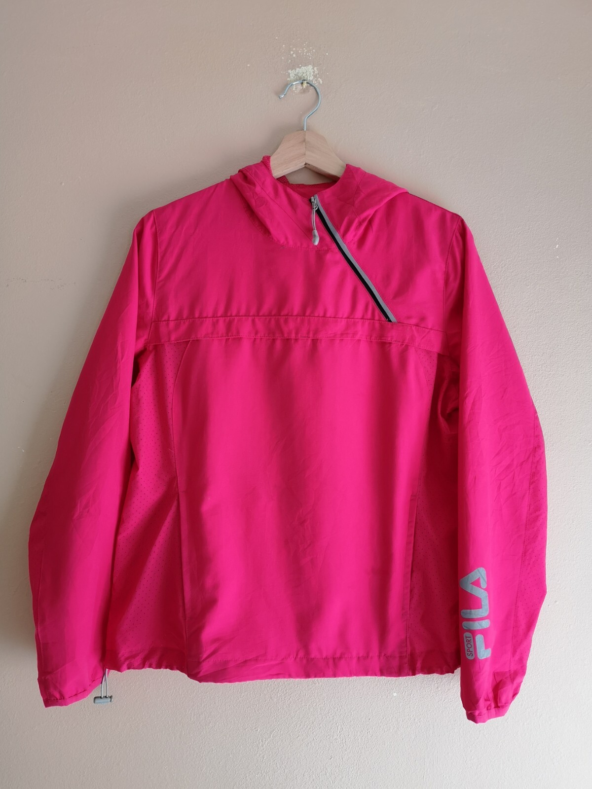 Giacca da pista vintage Fila Sport rosa con cappuccio antivento donna piccola