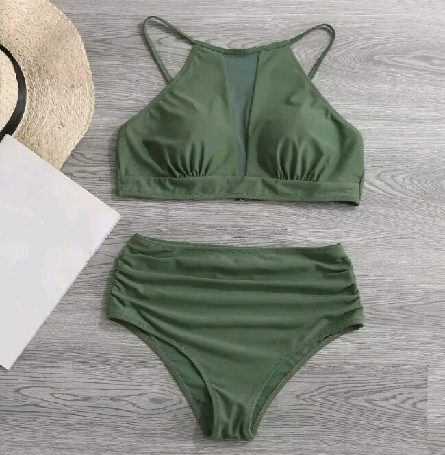 Womens Split Swimsuit Casual Solid Swimsuit Bikini Size S - Image 2 of 4