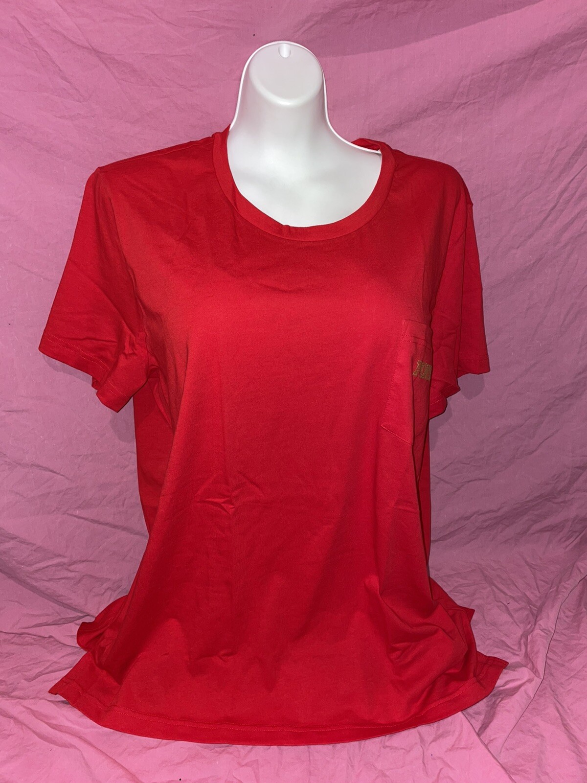 Victoria Secret PINK Oversized  NEW Campus Short Sleeve  Tee XL Bright Red Gold