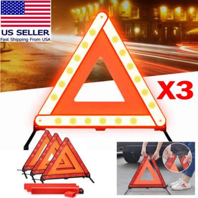 3 Pack Reflective Warning Triangles, Foldable Roadside Emergency Safety Kit