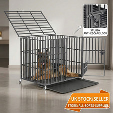 XXL Heavy Duty Dog Pets Crate Metal Kennel Chew Resistant Cage with Wheels Tray