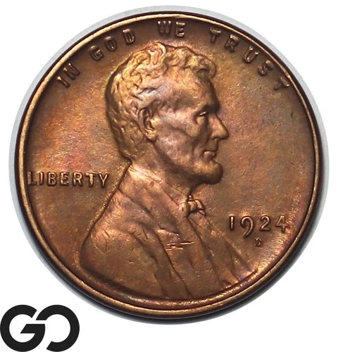1924-D Lincoln Cent Wheat Penny, Rare To Find This Nice, Choice BU++ Key Date!