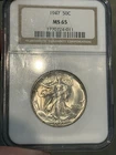1947 NGC MS65 Walking Liberty Half Blast White High Grade PQ