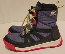 Sorel Whitney II Short Boots Youth Sz 1 black/blue/red Winter Snow Waterproof