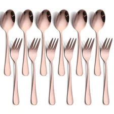 12 PCS Spoon and Fork Flatware Set, Rose Gold Silverware Cutlery Set, Stainle...
