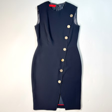 Carolina Herrera Womens Dress Black Sleeveless Fitted Sheath Gold Buttons Size 8