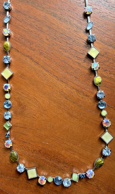 Lia Sophia Necklace Cache AB Rhinestones MOP Silver Tone 18  In
