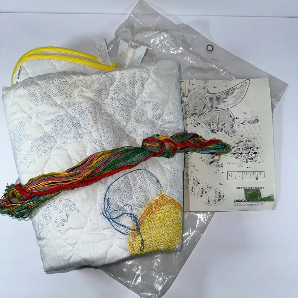 Vintage Stamped Cross Stitch Disney Paragon Dumbo Crib Quilt Kit #0951 42"x30" - Image 4 of 4