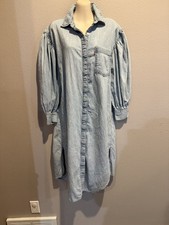 Women's LEVI'S Blue Denim Button Down Puff Sleeve Relaxed Midi Dress Size M