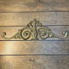 Vintage Brass Pediment Wall Decor Ornate Leaf And Scroll