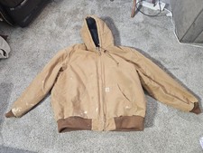 3XL Carhartt J140 BRN Tan Jacket Hood Quilted Lined Faded Distressed Vintage USA