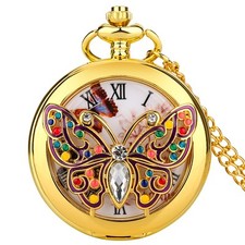Steampunk Quartz Pocket Watch Analog Watches with Necklace Chain Butterfly/Bee