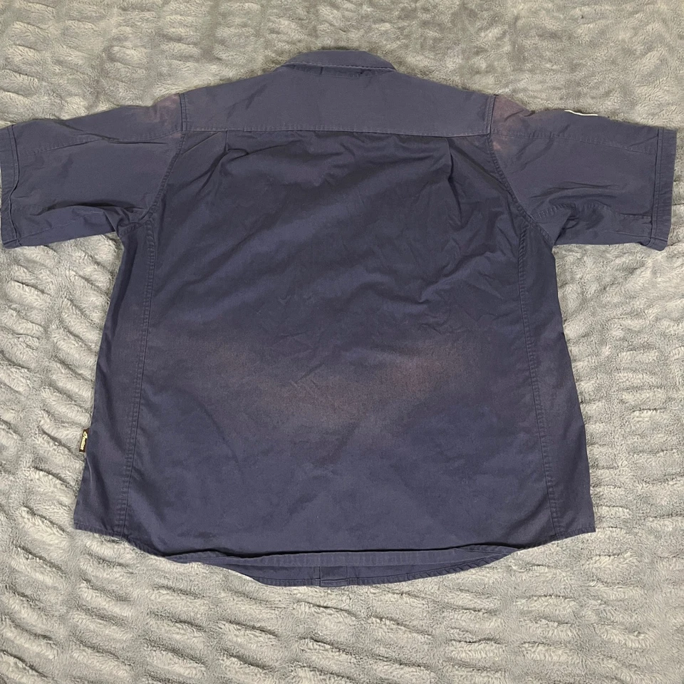 印度摩托车短袖机械纽扣工作衬衫 XL 海军蓝褪色 — 第 3/4 张图片