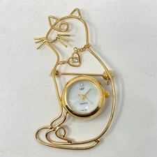 Reloj WF Cat Pin Broche Mujer Tono Dorado Cuadrante MOP Corazón Brillante Batería Nueva