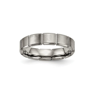 Mens 5mm Brushed Titanium Square Pattern Grooved Wedding Band Ring