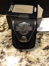 Harley Davidson Leather Zippo Lighter Pouch, New In Box, Belt loop Snap Closure
