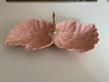 Vintage Pottery Pink Double Leaf Serving Tray with Handle No. 72 MADE IN USA