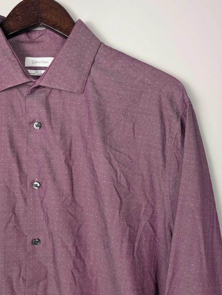 Calvin Klein Men’s Dress Shirt Size 17, 17.5 Purple Slim Fit Wrinkle Free XL - Image 4 of 4