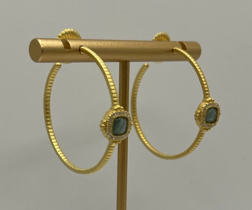 Pendientes de aro de amazonita Freida Rothman de oro de 14 k sobre plata de ley Foto 2 de 4