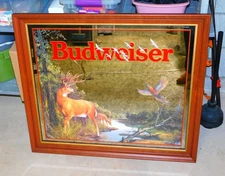 Huge! 1993 BUDWEISER BEER Buck & Doe Deer Pheasant & Ducks HUNTING MIRROR (NICE)
