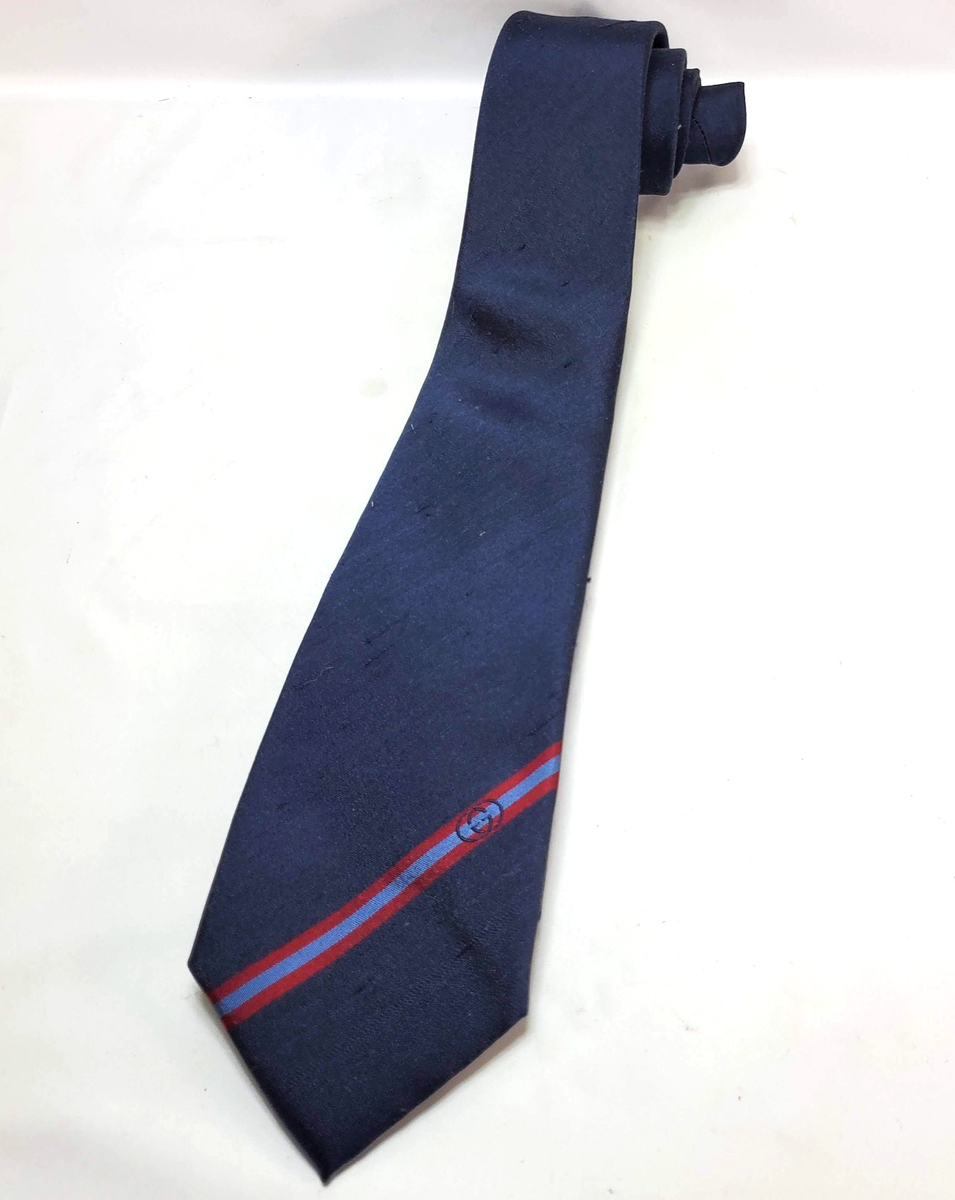 Gucci Silk Tie Blue Red Stripe Pattern Logo Classic Mens Italy GG