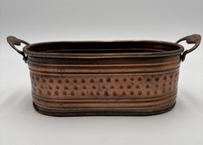 Vintage Oval Copper Tub 4 X 8? Brass Handles Jardiniere Planter Cache Pot