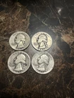 Lot of 4 1943, 1942 D, 1945 D,1947 Washington 90% Silver Quarters Coins (H10)