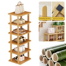 Image of 6Tier Bamboo Shoe Rack Vertical Wood Shoe Racks Storage Narrow Shoe Rack Entrywa