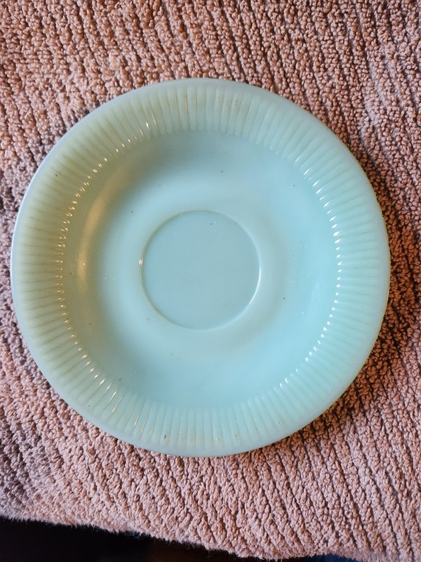 Green Jadeite Vintage Fire King Glass Saucer - Ribbed 6"