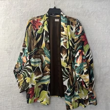 Chico's Womans Blazer Top Multicolor Floral Large Polyester Long Sleeve Open