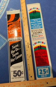 2 Vintage Condom machine decals, water decals new old stock coin op trade stim