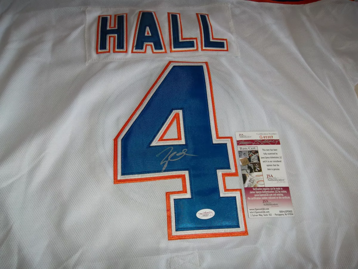 TAYLOR HALL SIGNED EDMONTON OILERS JERSEY PROOF LICENSED JSA