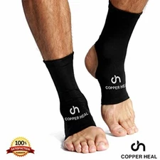 Ankle Compression Sleeve (Pair) - Highest Copper Infused Brace Socks Arch Suppor