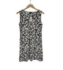 MSK Petite Black & White Daisy Print Sleeveless A Line Dress Size Medium NWT 