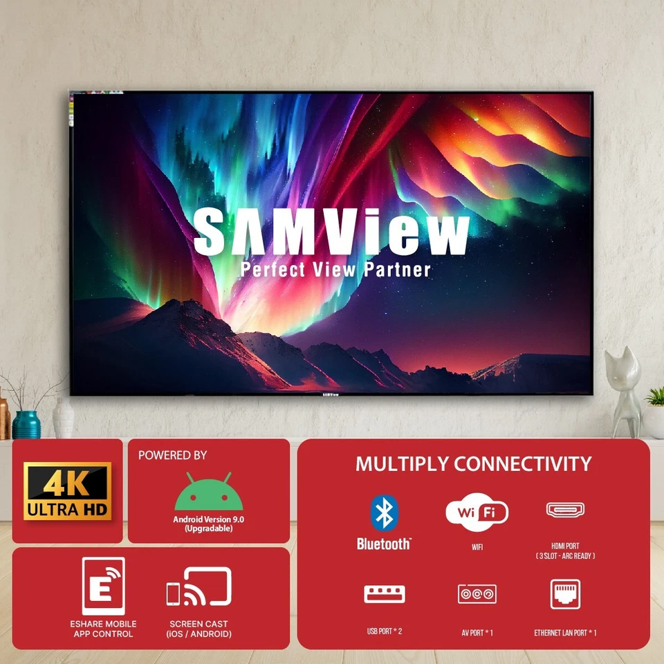 SAMView 65 inch UHD 4K Android TV OS V.9 with Google Voice Search and Bluetooth - Image 3 of 4