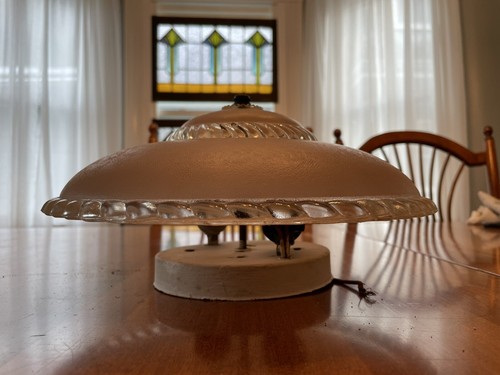 Vtg Art Deco Semi Flush Mount Glass Ceiling Light Fixture 30s 40s 50s Vintage