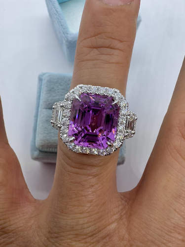 Anello di Fidanzamento 5,50 Ct Taglio Smeraldo Diamante Kunzite Reale Naturale Oro Bianco 14K - Foto 8 di 12