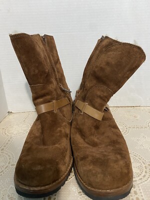 Ugg Boots Women's 7.5 Endell Harness Biker Brown Suede Shearling Lined 5604