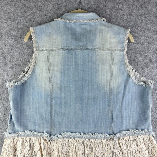 John Mark Vest Duster Womens XL Denim Lace Festival Western Cowgirl Boho Stretch - Picture 5 of 11