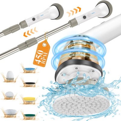 2024 Super Strong Electric Spin Scrubber 450 Rpm 7 Replaceable Brush Heads Showe