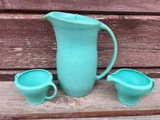 VTG BANNER PLASTIC CHILDRENS TOY DISHES PITCHER SPECKLED AQUA GREEN MCM