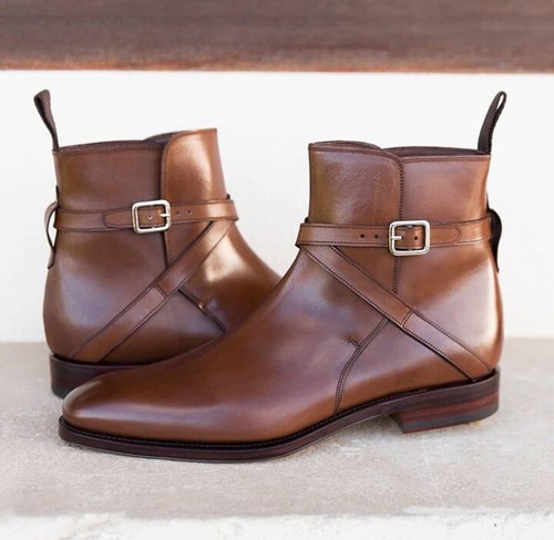 Botas De Cuero Marrón Pantalones hechos a mano, hebilla de De hombre De  estilo Vestir Formal Botas | eBay