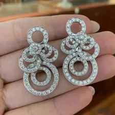 3.00Ct Round Cut Real Moissanite Cluster Women's Earrings 14k White Gold Plated