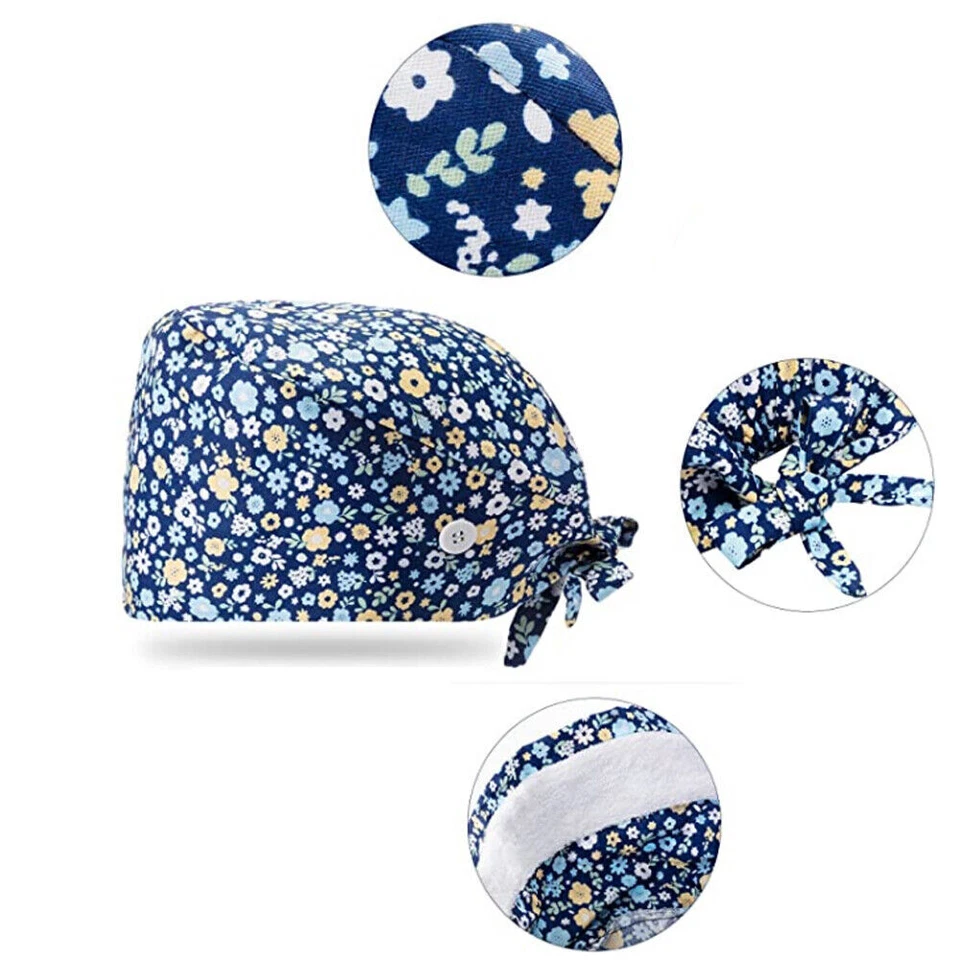 Doctor Nurse Cap Surgical Scrub Kitchen Cotton Hat with Sweatband Adjustable - Image 2 of 4