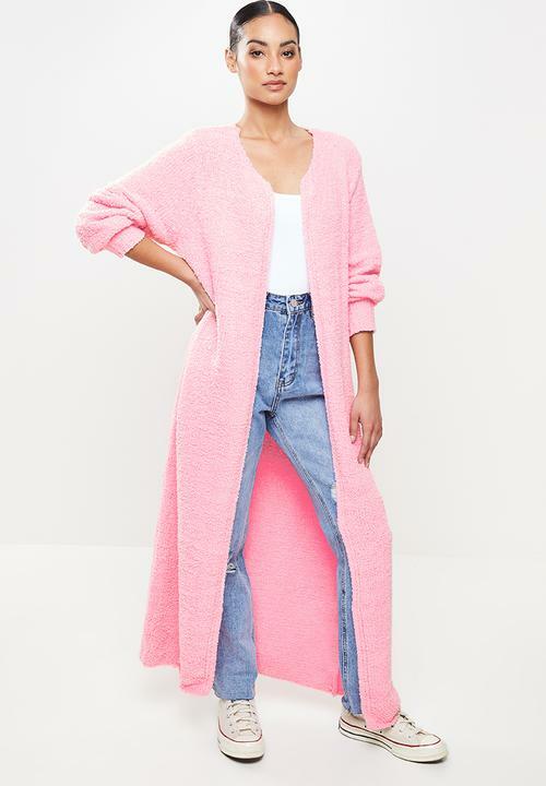 Longline Cardigan Long Pink Shaggy Cardigan Missguided Popcorn
